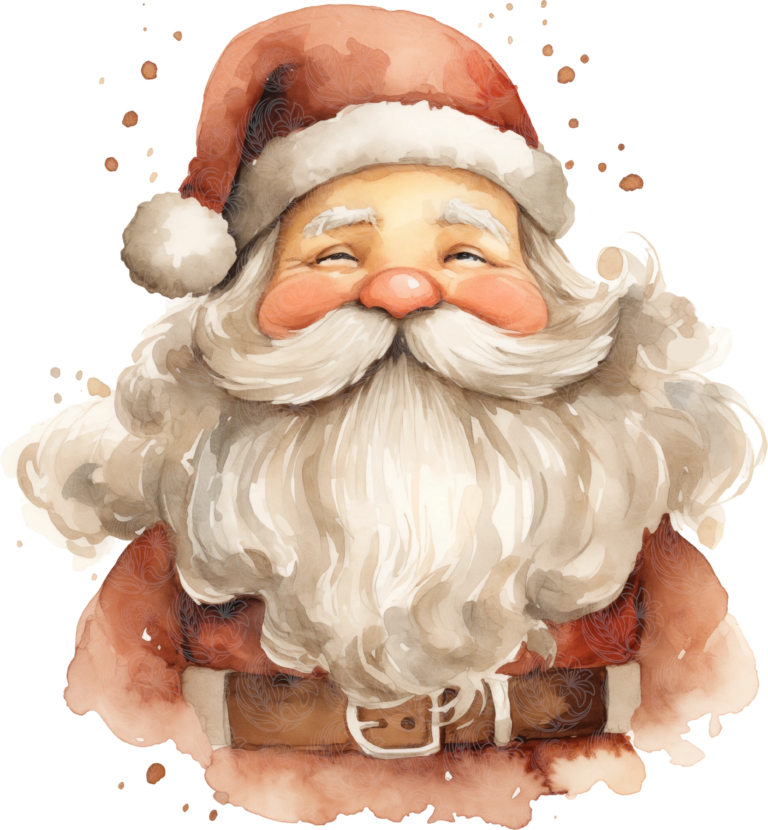 vintage christmas santa claus watercolour illustration rosy cheeks fluffy white beard red hat Grey Barn Handwerk, Saskatchewan.